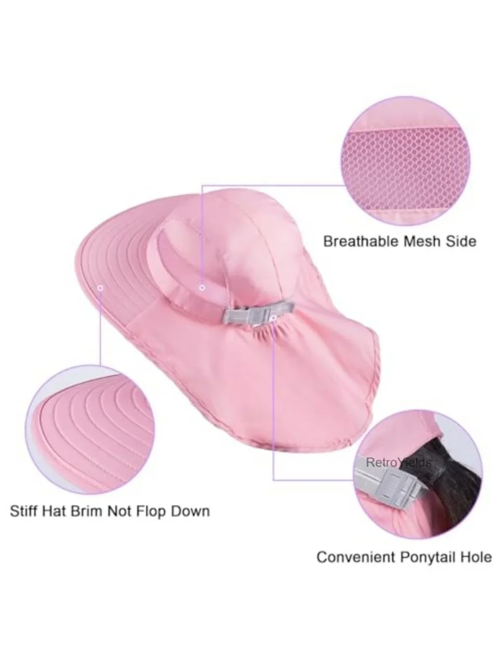 Kids UPF 50+ Sun Hat Wide Brim Neck Flap Adjustable Chin Strap Breathable Mesh